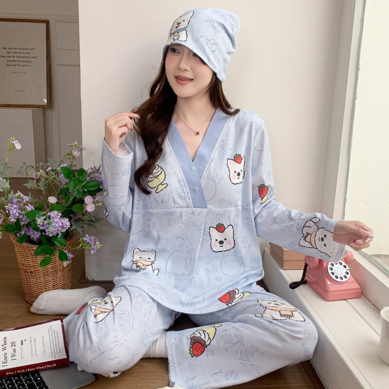 Moon Clothes Spring and Autumn Summer Thin Pregnant Women's Pajamas Home Clothes suit Adjustable Maternal Moon Breastfeeding Sweat Absorbing Moon Clothes Spring and Autumn Summer Thin Pregnant Women's Pajamas Home Clothes suit Adjustable Maternal Moon Breastfeeding Sweat Absorbing