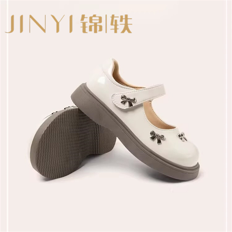 酒红色儿童皮鞋女童春秋季新款真皮珍珠吊坠软底学生单鞋演出舞蹈