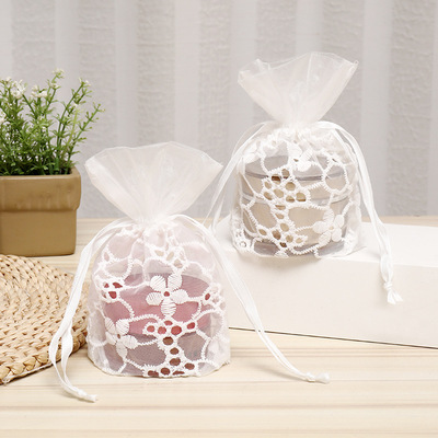 White Organza bag printing Hollow Flower Bundle pocket organza Catcher Storage bag jewelry Gift Bags