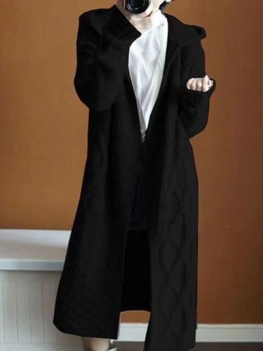 Women's Hooded Knit Cardigan Long Coat Knit Outerwear Plus Size Scarf Long Sleeve Mid-Length Fall/Winter