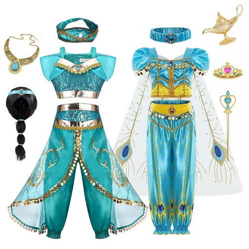 Jasmine Princess Classic Bubblesleeve Princess Costume Cosplay for Christmas, Aladdin Magic Lamp Dress