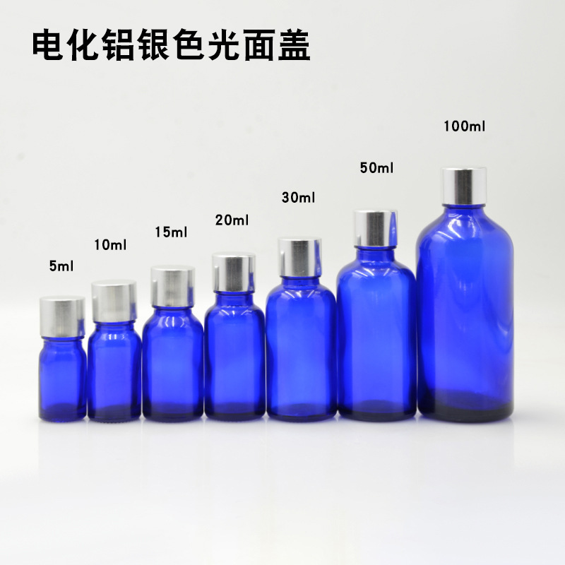 Botella vidrio azul 5 a 100ml con cuentagotas para aceites