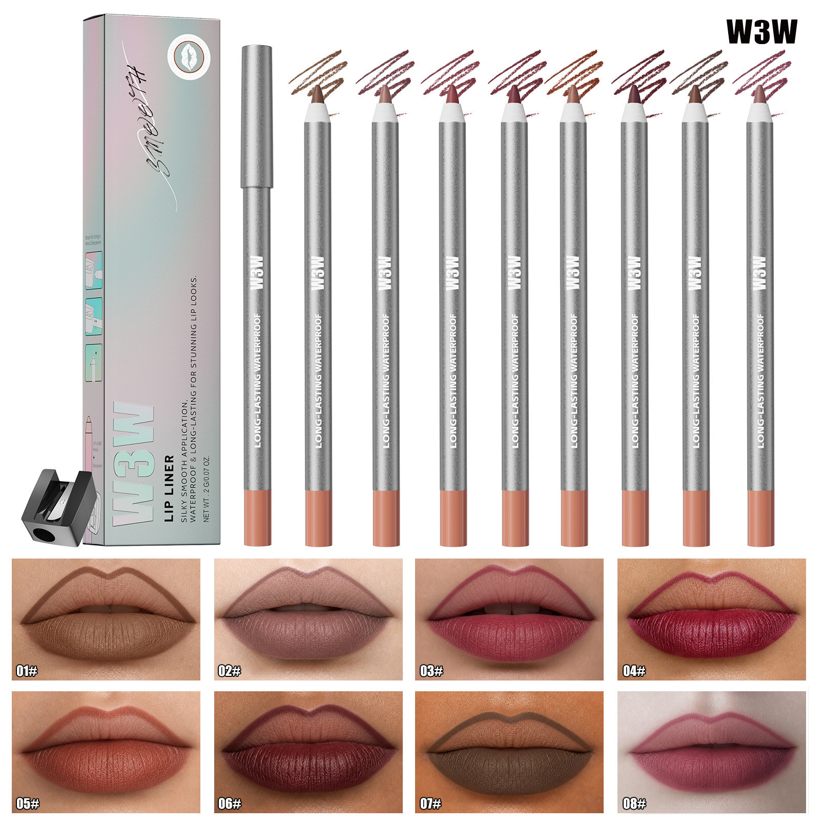 W3W Waterproof Long-Lasting Lip Liner, Plump and Full, Non-Stick Cup, Non-Fading Lip Liner, Lipstick, TK Amazon Bestseller