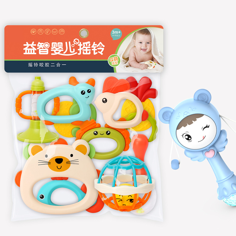 Infant hand rattle can bite molar teether baby educational catch training toy baby teether rattle set