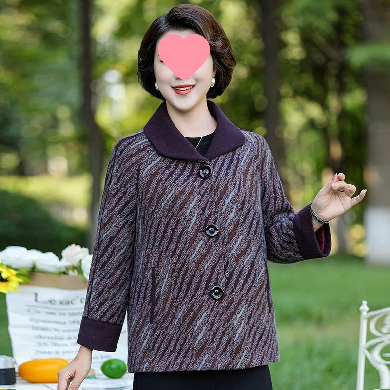 T5H2025新款秋冬中老年妈妈加棉加厚毛呢外套大码宽松加厚水貂绒