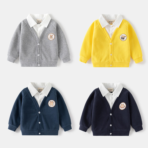 Children's Fashion Long-Sleeve Unhanded Coat, Korean Style Puffer Jacket, Soft Open Top for Boys, New Autumn Collection