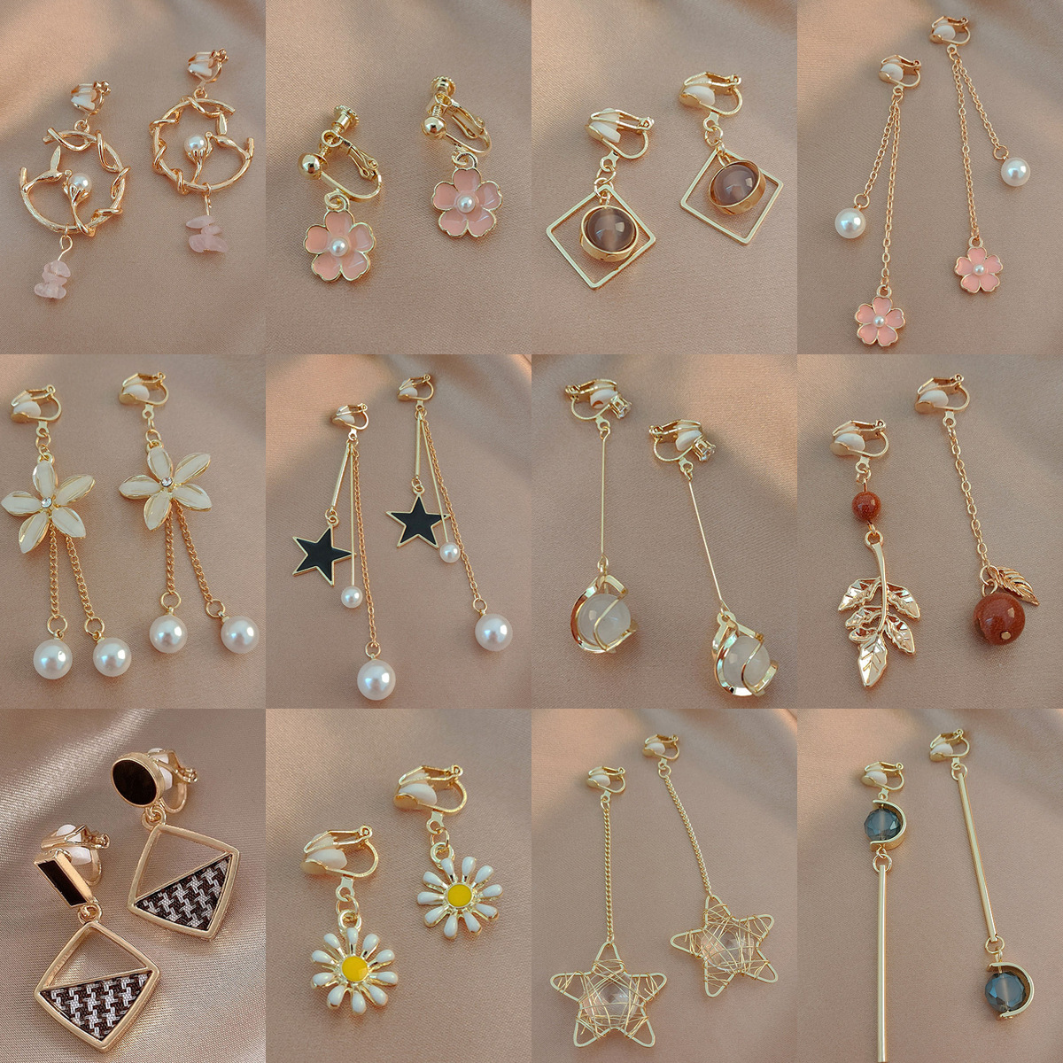 Clip-On Earrings for Women Without Pierced Ears, Retro Hong Kong Style, Super Fairy-Like Ear Hooks, Slimming Effect for Round Faces, Elegant and Simple Earrings