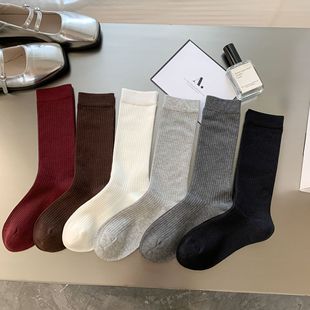 Ankora Red Socks Women's Miu Ballet Style Boneless Mid-Socks Combed Cotton Net Popular Vertical Stripe Stacked Socks
