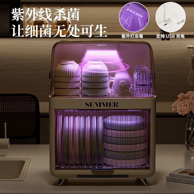 Kitchen Disinfection Cupboard Household Small Tableware Two-Layer Flip-Top Household Durable Storage Box Plastic Drain Rack