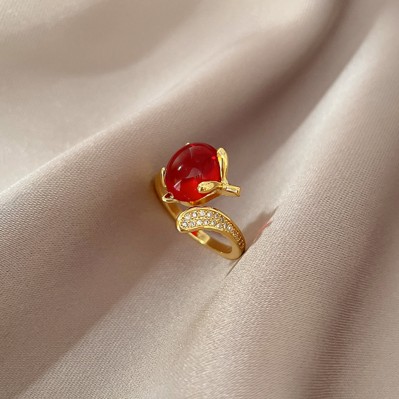 Triangle, Flower, Fish Tail Pattern Retro Triangle Flower Fish Tail Brass Inlay Artificial Pearls Rhinestones Open Ring