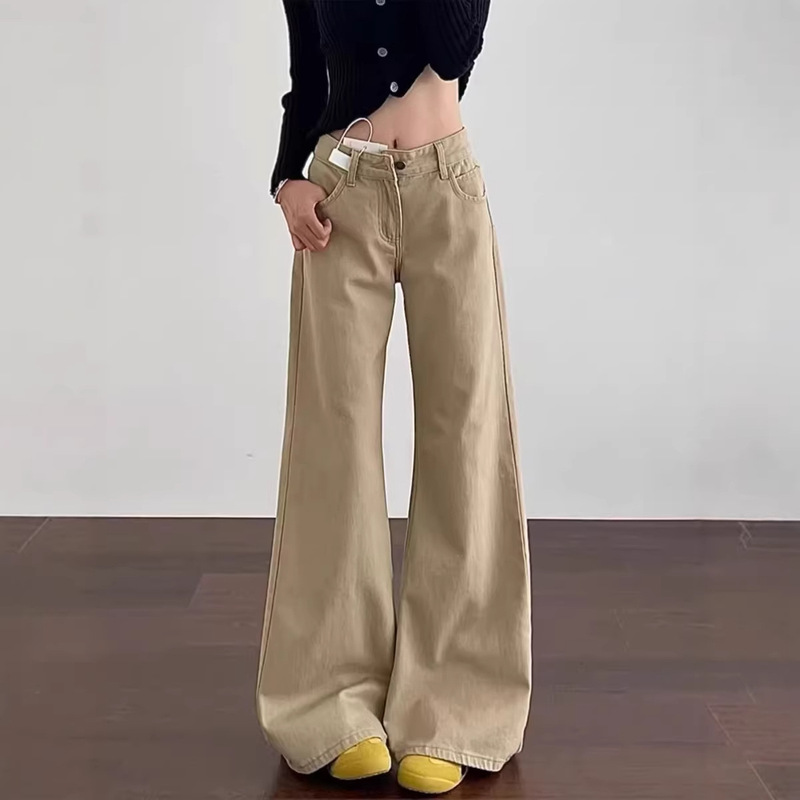 New Style High-Waisted Khaki Flared Jeans for Tall Women, Loose Fit, Slimming, Casual, Floor-Length Bootcut Pants