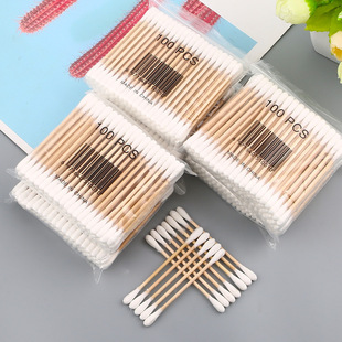 Double-Ended Cleaning Ear-Picking Disposable Cotton Swabs, Skin-Friendly, Clean and Hygienic Household Wooden Cotton Swabs, 100 Pieces