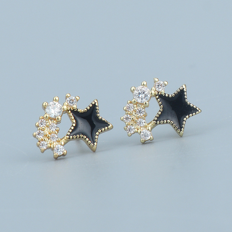 Fashion Geometric Star Eye Copper Ear Studs Zircon Copper Earrings