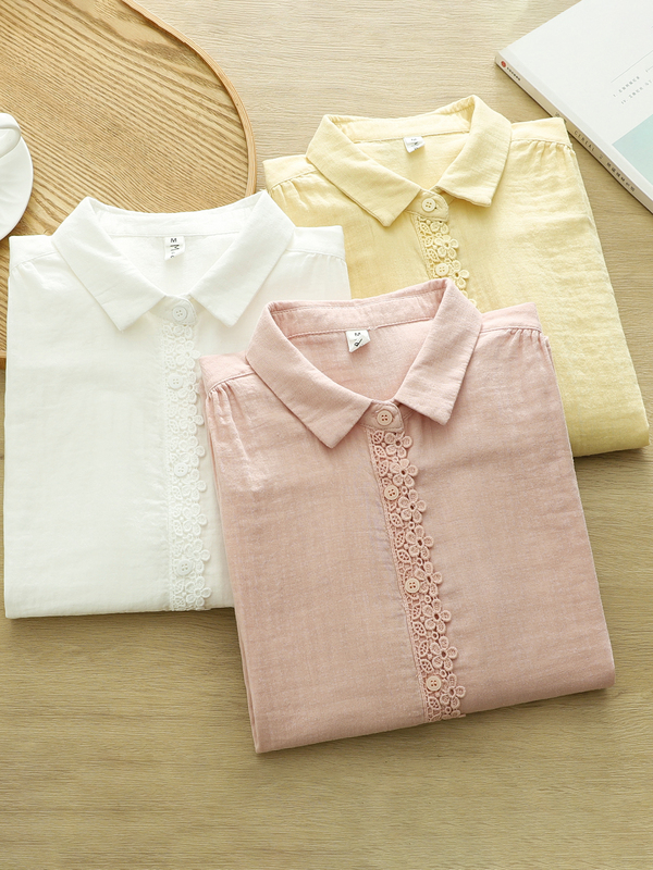 French-Style Artistic Lace-Trimmed Long-Sleeve Shirt for Women, Spring 2026, Soft, Skin-Friendly, Breathable, Pure Cotton Double-Layer Gauze Top French-Style Artistic Lace-Trimmed Long-Sleeve Shirt for Women, Spring 2026, Soft, Skin-Friendly, Breathable, Pure Cotton Double-Layer Gauze Top