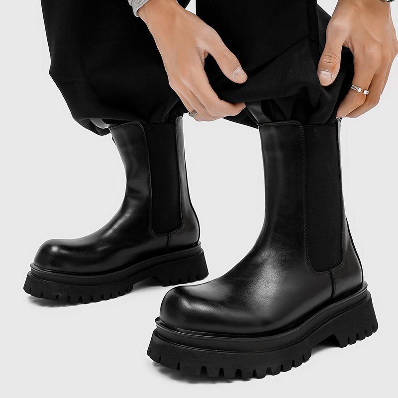 2025 New Autum Youth Round Toe Trendyy High-Top Mid-Calf Thick-Soled Men's Thick-Soled Boots 9884-K