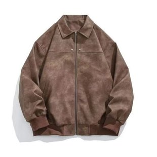 Japanese Retro Distressed Jacket Unisex Spring and Autumn Versatile Trendy Brand Personality Leather Loose Lapel Cardigan Biker Jacket