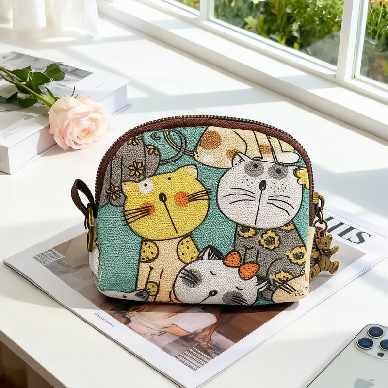 Cross-Border Best-Selling Key Pouch, Cute Cartoon Canvas Coin Purse, Coin Bag, Men's Card Holder, Coin Wallet Bags