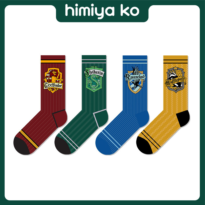 Summer Thin Style Four-School Harry Potter Mid-Calf Socks for Women, Sweat-Absorbent and Breathable Cartoon Illustration Cotton Socks for Men
