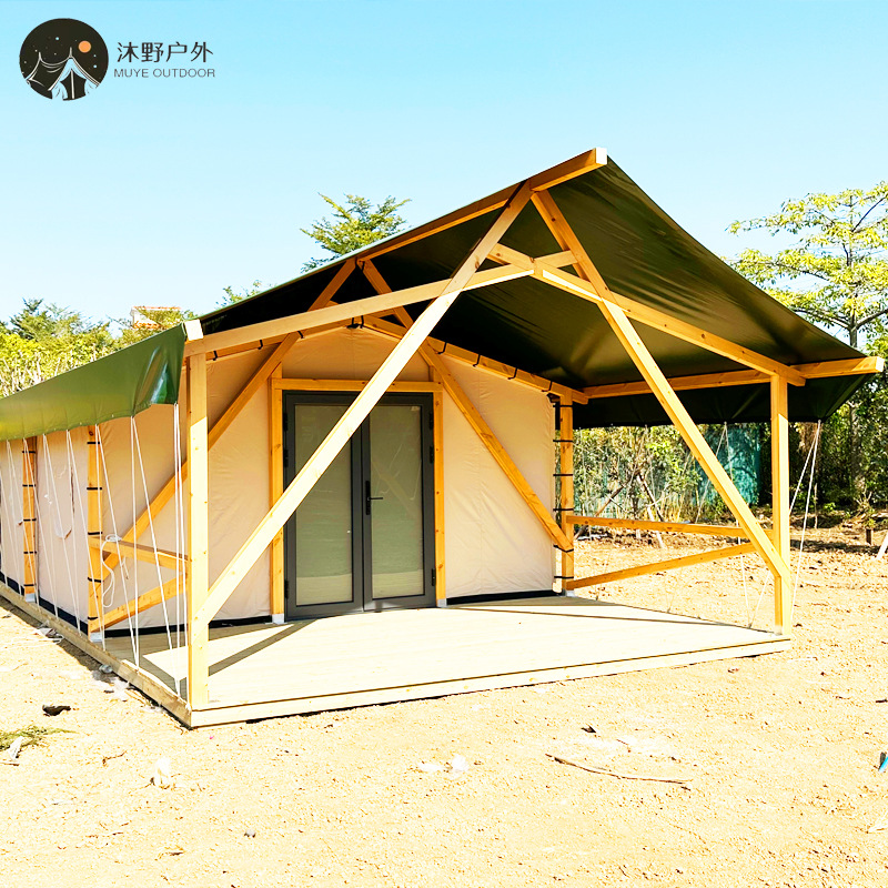 Muye tienda de campaña de camping de lujo ligero al aire libre Hotel B & B camping Área escénica estructura de madera cuadrada Tienda de campaña del hotel fabricante