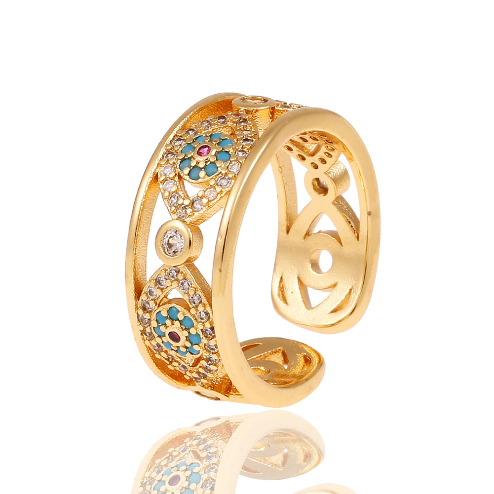 fashion geometric evil eye hollow copper inlaid zircon tail ring
