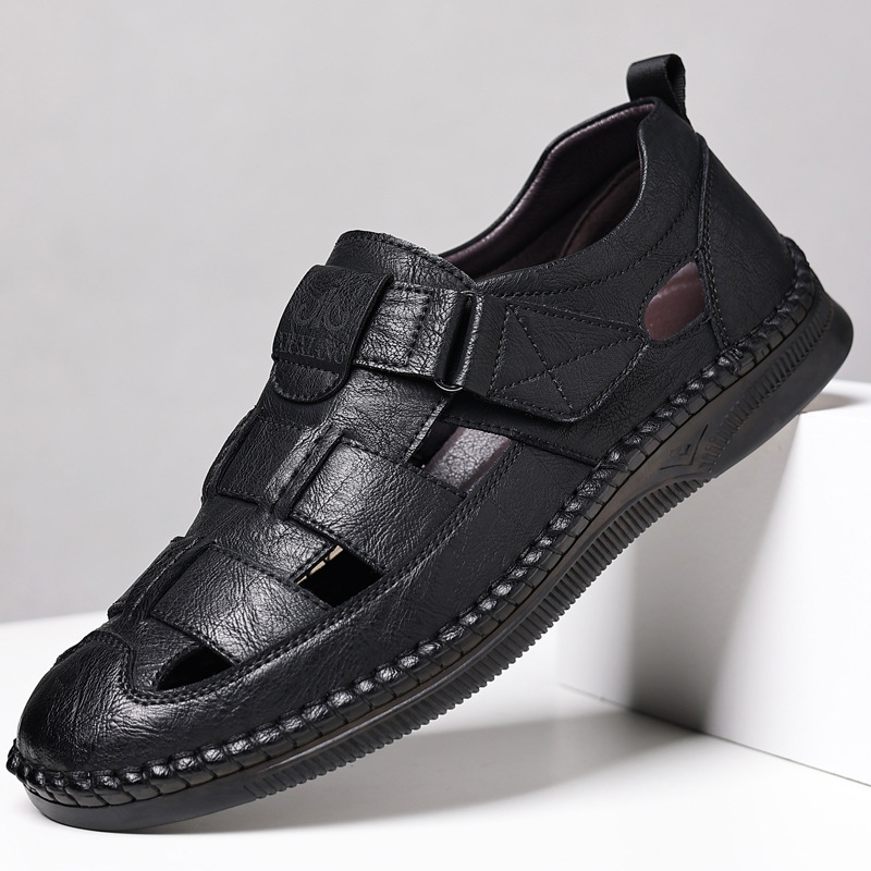 Neue Herren-Sandalen aus Leder mit Hohlmuster, lässige Slipper mit Klettverschluss, Dad-Sandalen für Herren_voghion.com