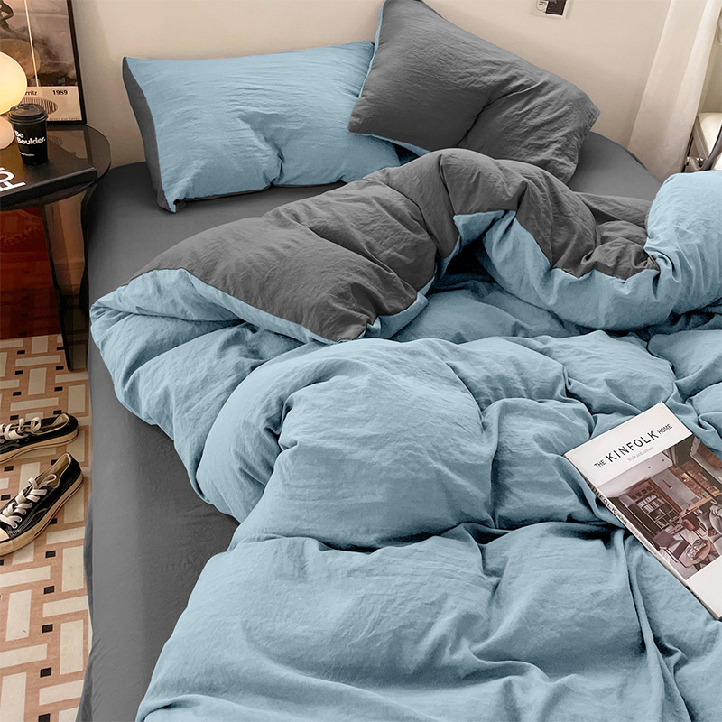 Class a Baby Cotton Washable Thickeneded Bed Bed Sheets Quilt Cover Four-Piece Set Super Soft Waxy Dormitory Bed Three-Piece Fitted Bed Sheets Set 4