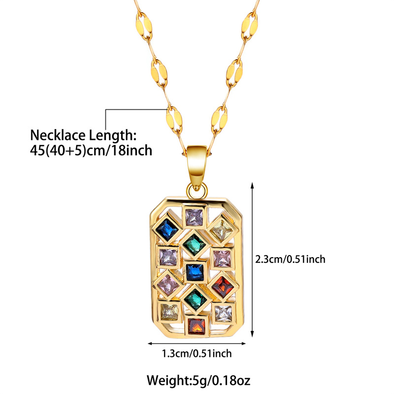 201 Stainless Steel Copper Simple Style Shiny Hollow Out Inlay Circle Rectangle Zircon Pendant Necklace display picture 5