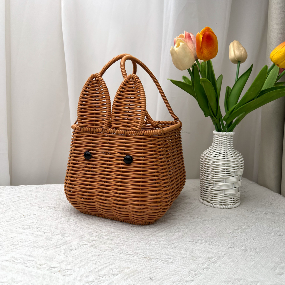 Cesta de Regalo Portátil para Flores de Plástico Tejido a Mano