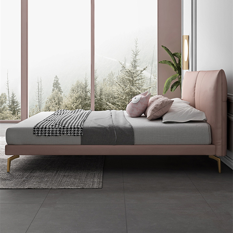 Luz moderna cama de cuero genuino de lujo Rosa chica dormitorio 1,8 m cama de los niños cama de princesa simple cama doble fábrica de salida