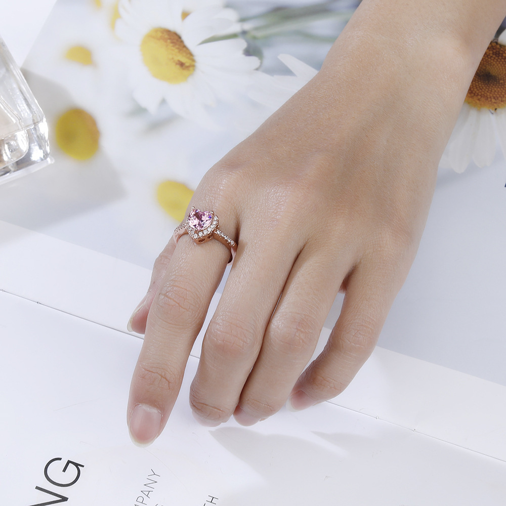 Plating, Inlay Design Elegant Lady Sweet Heart Shape Copper Plating Inlay Zircon Open Rings