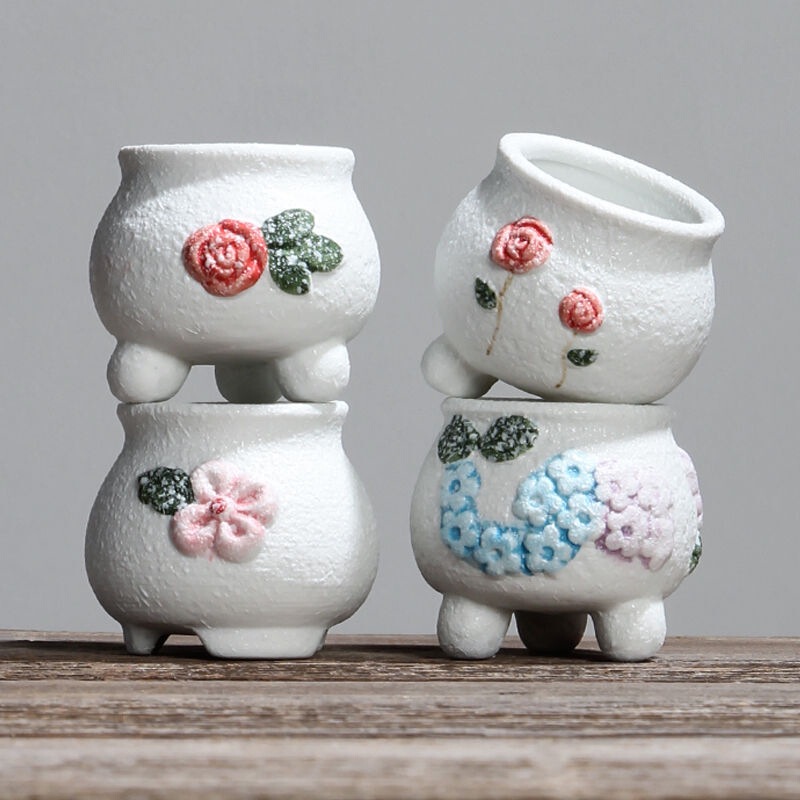 Snowflake Glaze Succulent Flower Pot Ceramic Simple Hand-Painted Rainbow Color Precision Control Small Flower Pot Stoneware Cute Mini Thumb Pot