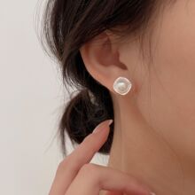 持恒S925纯银小巧精致方型施家珍珠耳钉女时尚简约气质高级感耳环