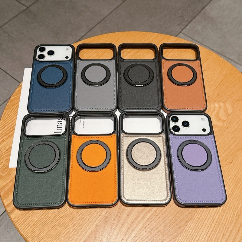 适用iPhone17ProMax磁吸手机壳旋转支架苹果16E皮革17air防摔保护|undefined