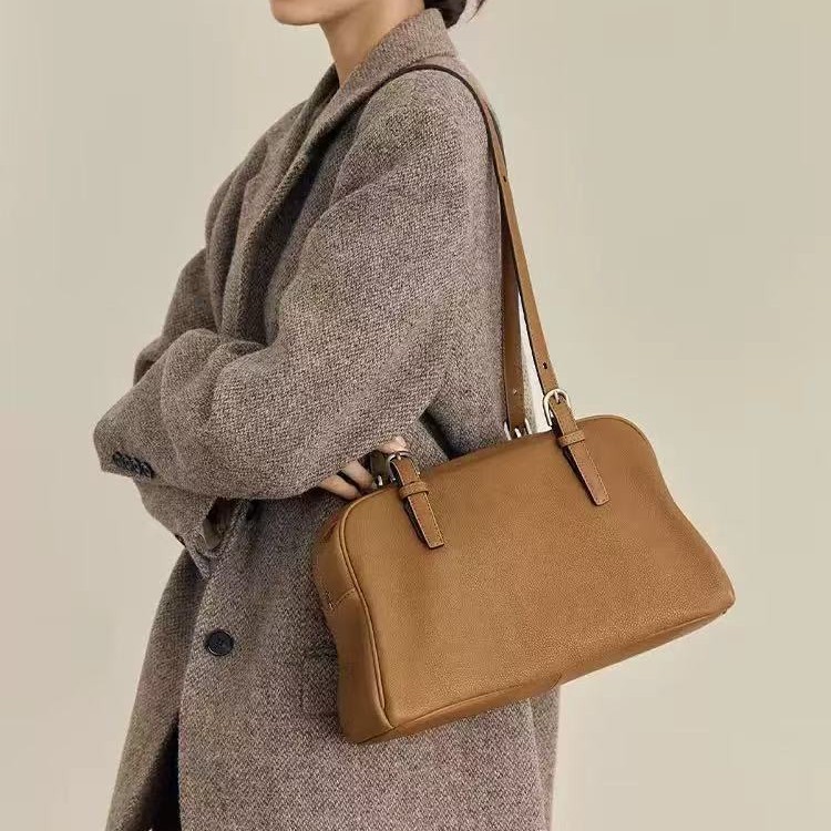 [New Year Gift] 2026 Vegetable-Tanned Sheepskin Bowling Bag For Women Retro Casual Commuter Genuine Leather Shoulder Bag - Thumbnail 2