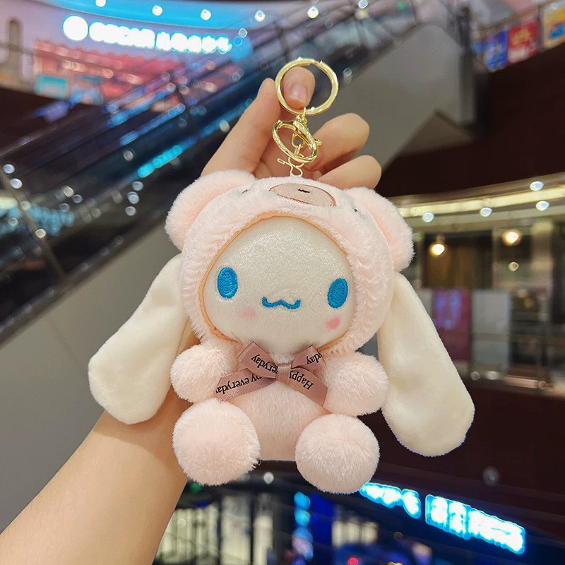 Плюшевый брелок (Sanrio) японская «cross-dressing» серия, ≈12 см, шариковая цепочка / серебряное или золотое кольцо