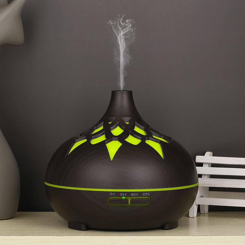 Nueva creativa grano de madera máquina aromaterapia humidificador ahueca hacia fuera 7 Luz color 500ml control remoto música Bluetooth