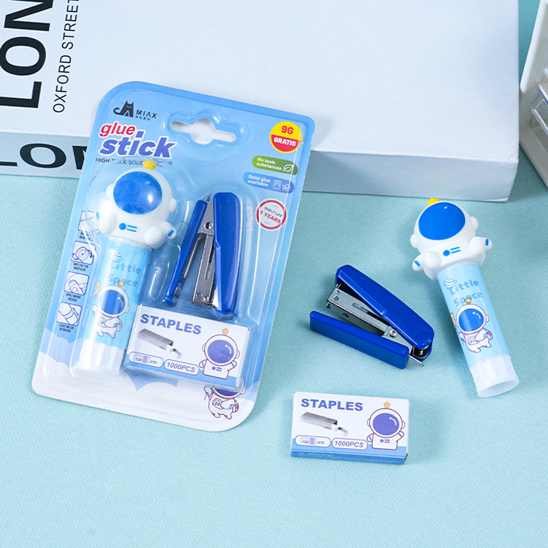 卡通太空人固体胶套装办公精致文具套装跨境商超专供学生文具批发