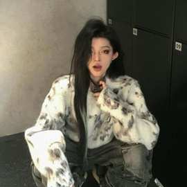 女装秋套复古斑点提花慵懒圆领宽松纹理针织衫毛衣长袖百搭减