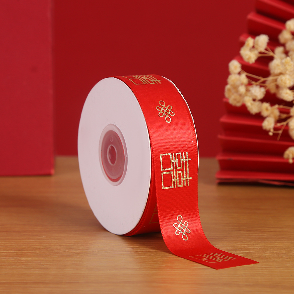 재고 결혼식 날 편지 청동 리본 빨간 폴리 에스테르 리본 웨딩 사탕 선물 상자 포장 장식 리본