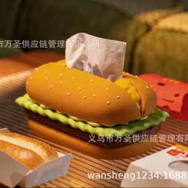 跨境汉堡纸巾收纳盒多款开关保护套桌面抽纸盒家居创意摆件26825