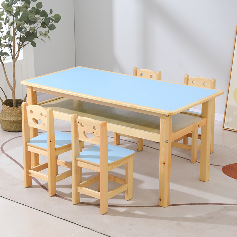 라이트 블루 더블 레이어 목재 사이드 테이블 120*60*60CM 싱글 테이블