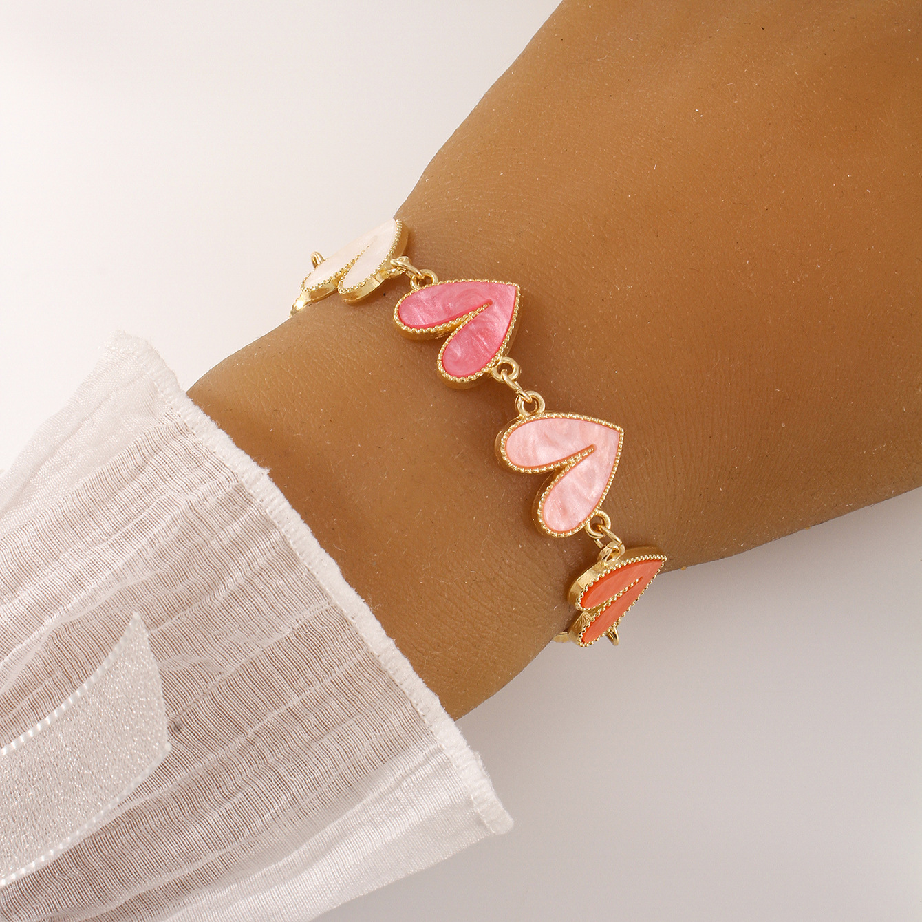 Cross-Border European and American Style Color-Preserving Love Dripping Enamel Heart-Shaped Women's Bracelet Cute Colorful Peach Heart Close-Fitting Jewelry