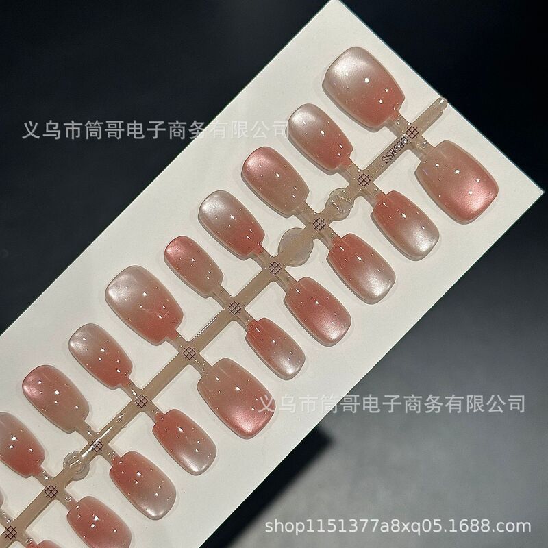 Popular Live Broadcast 30-Piece Manicure Pink Pre-Made New Glass Beads Cat Eye High-End Removable Wearable Nails Wholesale Popular Live Broadcast 30-Piece Manicure Pink Pre-Made New Glass Beads Cat Eye High-End Removable Wearable Nails Wholesale