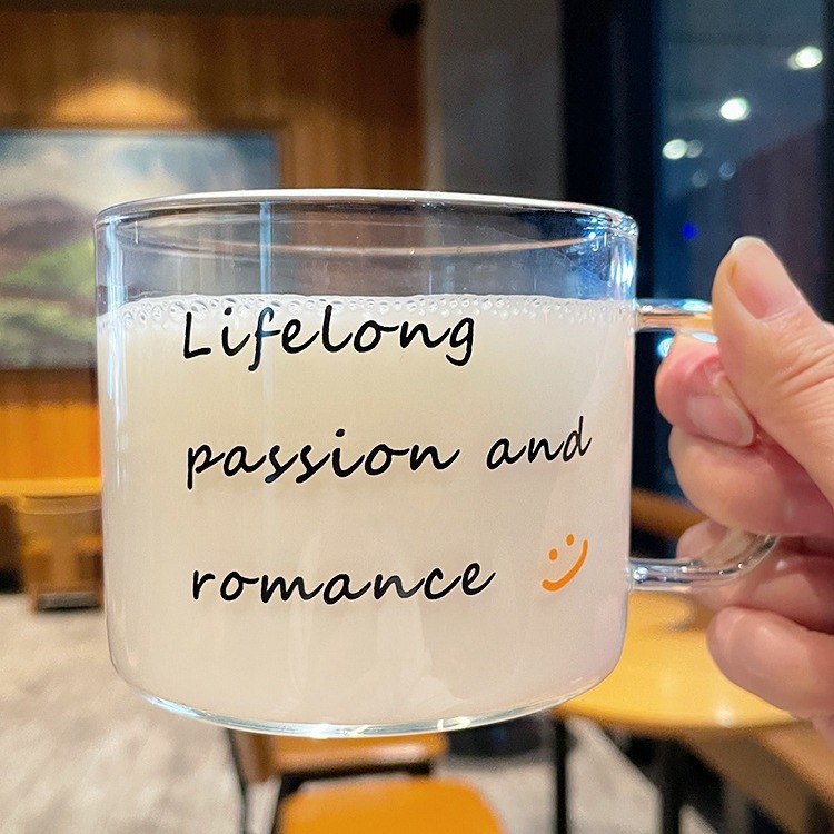 ins风玻璃杯燕麦片早餐杯子家用女牛奶杯带盖带勺水杯带把咖啡杯