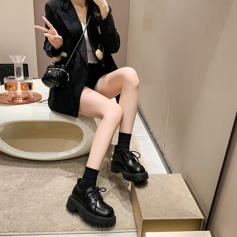 英伦风厚底乐福鞋松糕小皮鞋女2025新款增高复古百搭日系jk单鞋女|undefined