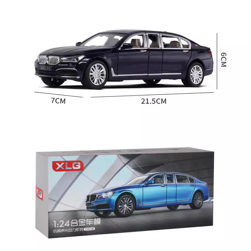Modelo de coche de aleación XLG 1:24 Baoma 760Li coche largo de retroceso con sonido y luz juguete modelo de coche accesorios