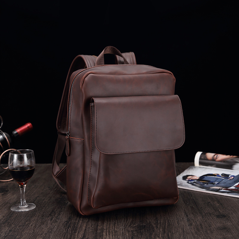 European and American retro Crazy Horse leather backpack leather men's backpack computer backpack casual large capacity travel bag schoolbag