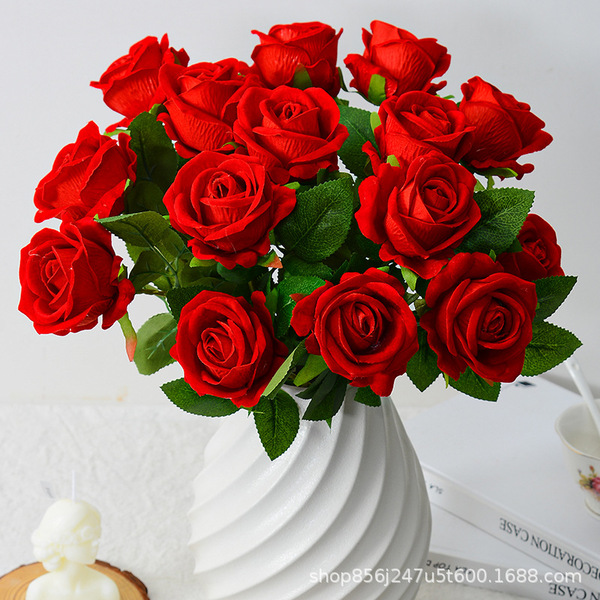 Simulated rose single hand-feeling velvet waterfall bouquet simulated flower wedding home decoration arrangement fake flowers
