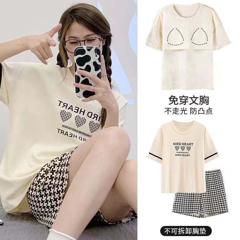 睡衣女夏纯棉夏季新款短袖七分裤韩版休闲可爱外穿家居服套装女士|undefined