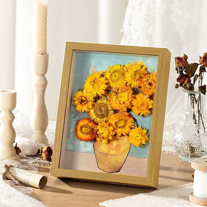 Eternal Flower Van Gogh Sunflower Ornament Teacher's Day Gift for Teacher's Birthday Creative 3D Dried Flower Photo Frame Finished Product Eternal Flower Van Gogh Sunflower Ornament Teacher's Day Gift for Teacher's Birthday Creative 3D Dried Flower Photo Frame Finished Product